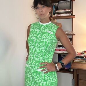 Lime Green Terrycloth Vintage Sixties Sleeveless Dress Perfect for Palm Beach